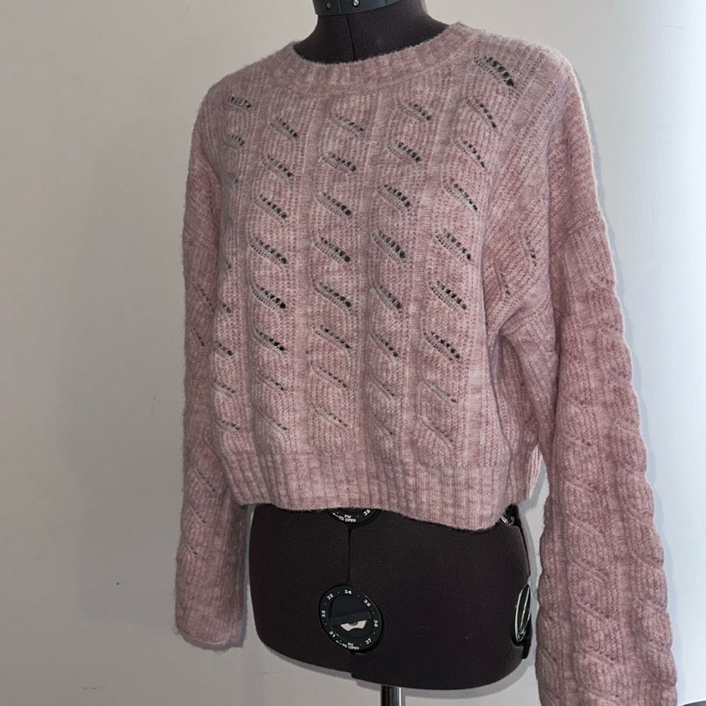 Topshop Cropped Pink Bell Sleeve Sweater